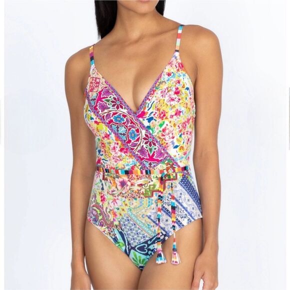 NWT Johnny Was Locita Wrap One Piece Swimsuit Multi Color Print Size XS - Picture 1 of 9